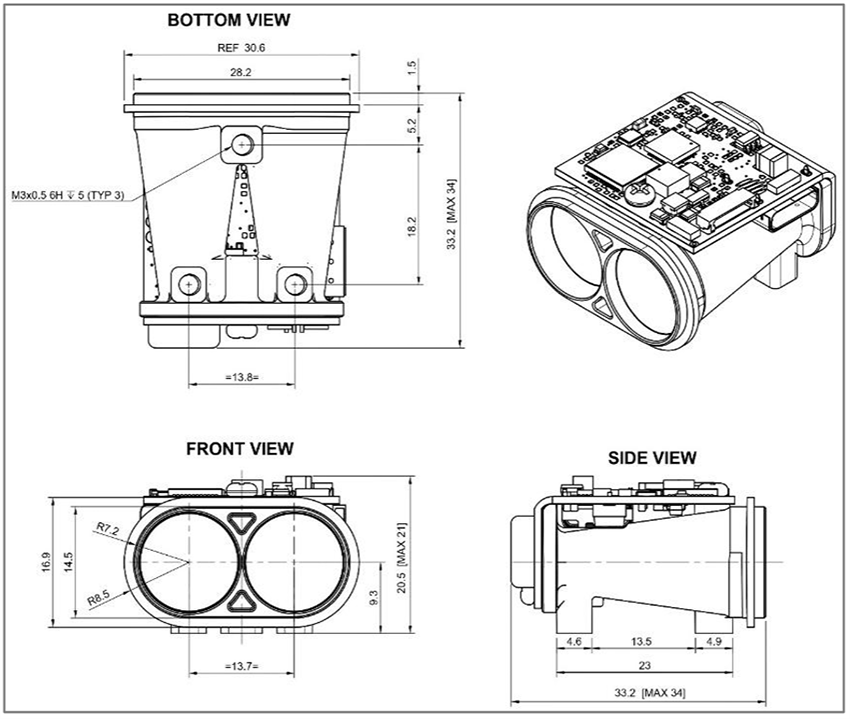 Mechanical Drawing - LightWare LiDAR GRF-500 Laser Rangefinder